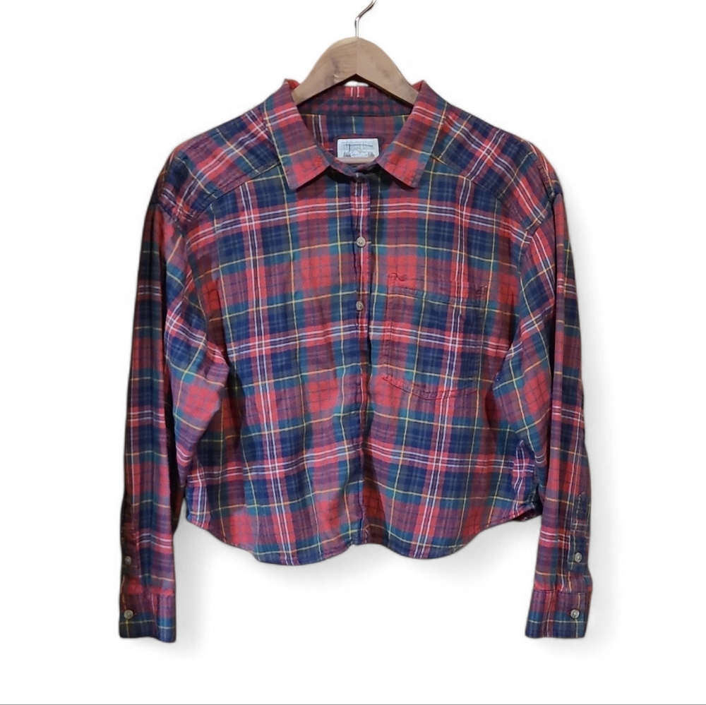Women's AE Plaid Button Down Flannel Cropped Length Large